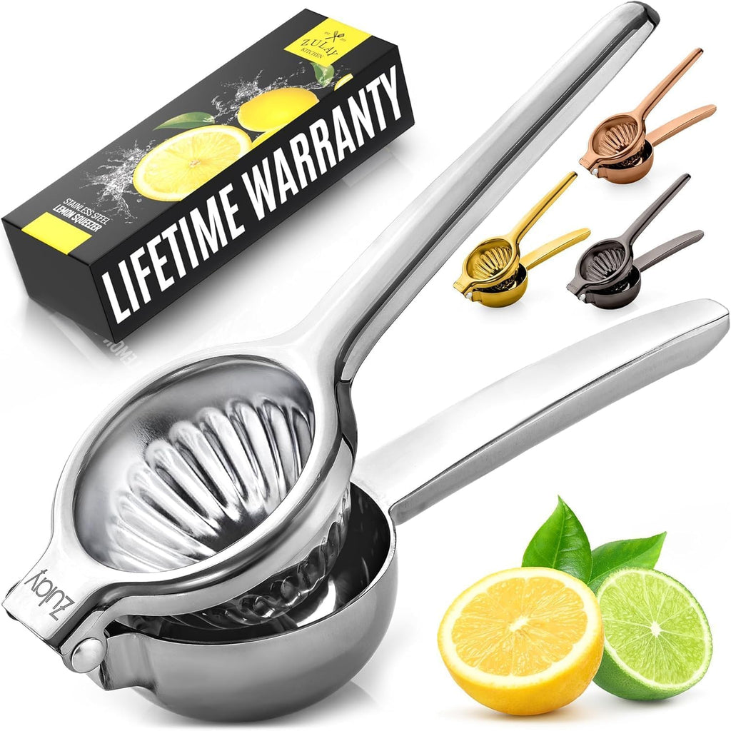 Zulay Kitchen Stainless Steel Lemon Squeezer - Heavy Duty Manual Citrus Press Juicer | Large Size
