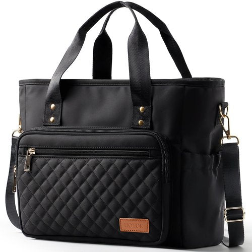 HOTOR Lunch Box for Women - Insulated Lunch Bag with Multiple Pockets, Portable Lunch Tote & Cooler with Handles & Adjustable Strap for Work, Picnic, Short Trip, 11.0" x 5.5" x 8.7", Black