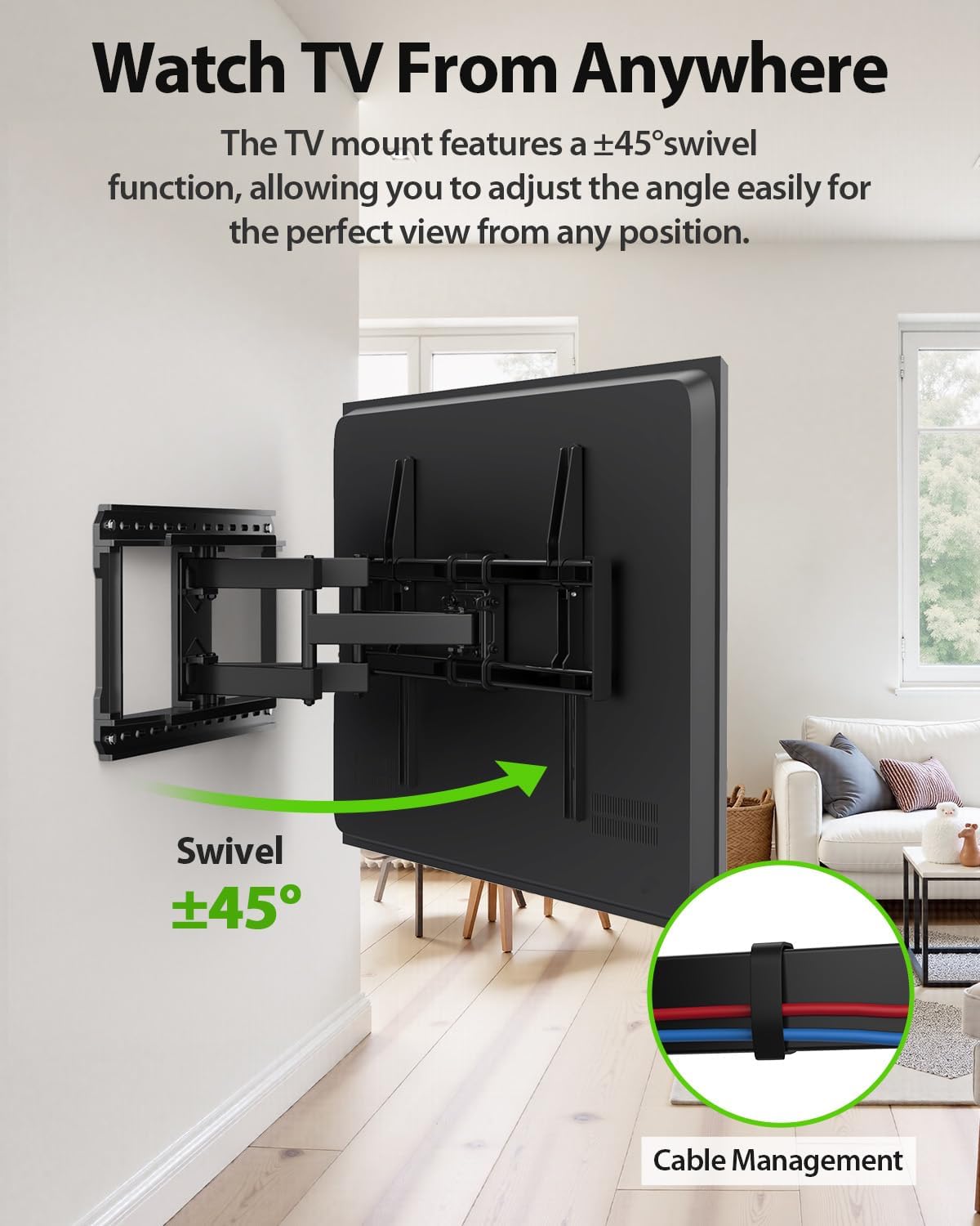 USX MOUNT Full Motion TV Wall Mount - Fits 42-97 Inch TVs Up to 150 lbs | Swivel & Tilt Design, Max VESA 600x400mm