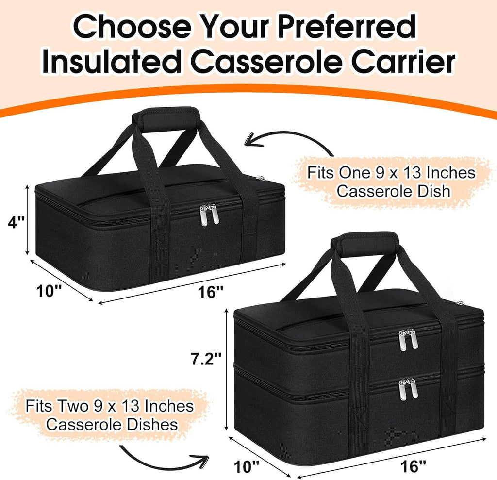 Skiennix Insulated Casserole Carrier - Portable Hot/Cold Food Tote for Potluck Parties | Fits 9" x 13" Dish - Black