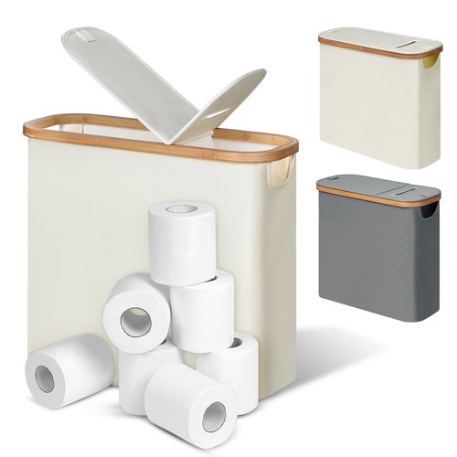 efluky Toilet Paper Storage and Holder 2 in 1, Toilet Paper Storage with Lid for Bathroom 28L, Free Standing Holder Organizer Holds Up to 9-12 Rolls, Beige