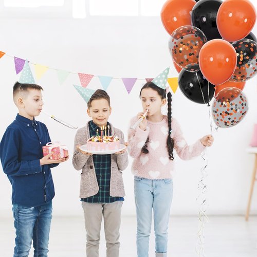 68Pcs Black and Orange Balloons - 12 Inch Latex Set with Confetti Ribbons for Halloween & Graduation Decor