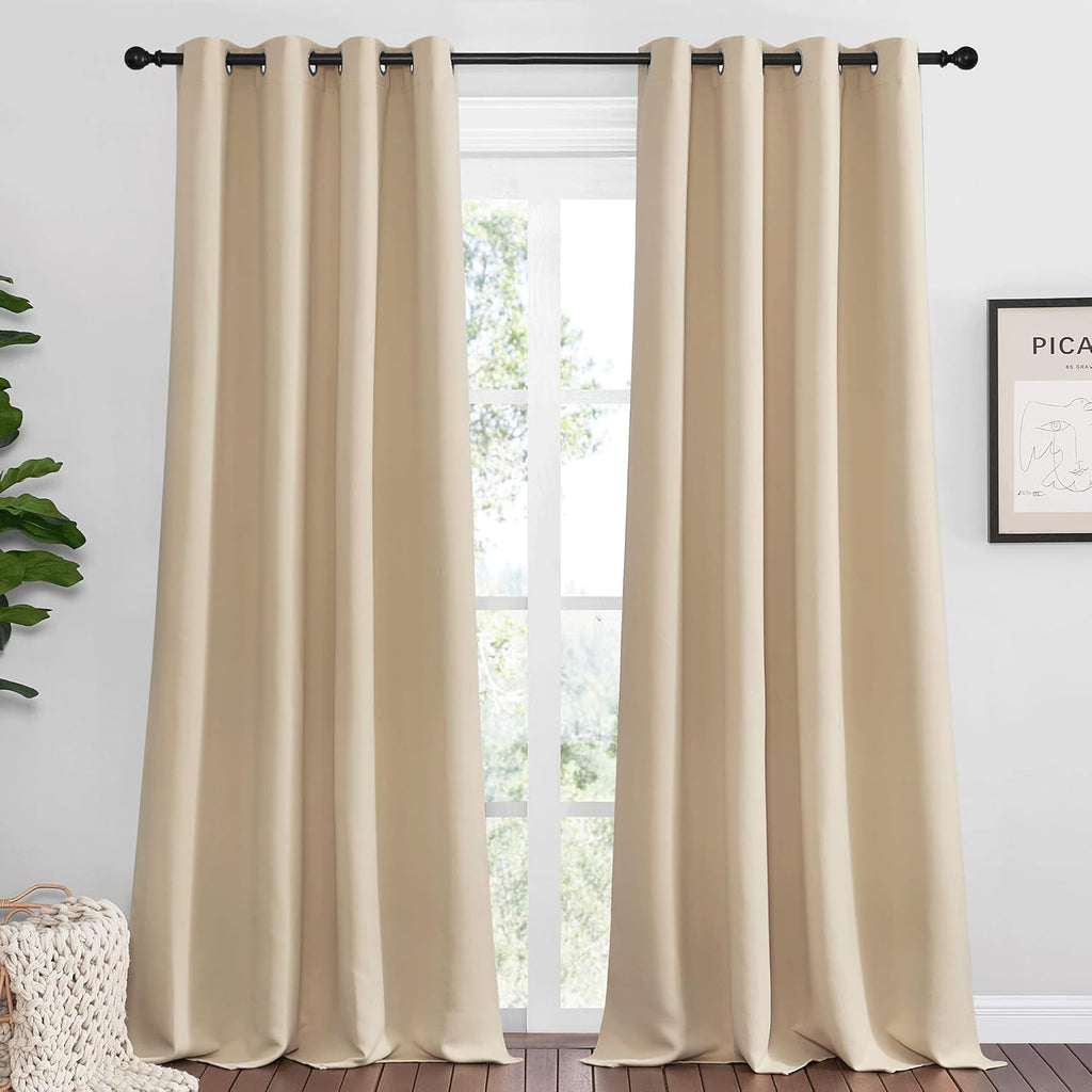 NICETOWN Blackout Curtains - Energy Saving Thermal Insulated Draperies | 55" x 92", Biscotti Beige, 1 Pair