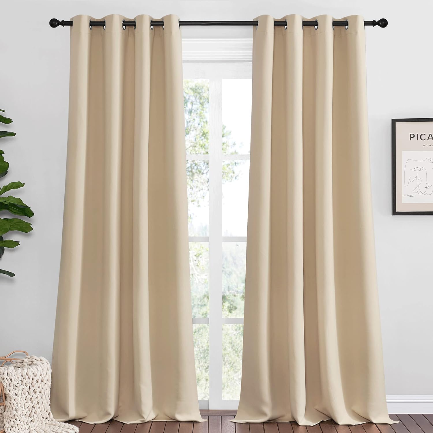 NICETOWN Room Darkening Curtains - Thermal Insulated Grommet Top Drapes for Kids' Room | Biscotti Beige, 55" x 96" (1 Pair)