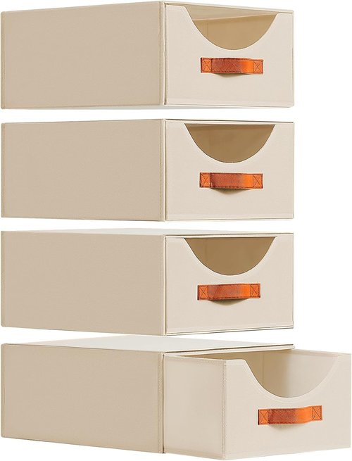 Homsorout Large Fabric Storage Bins - Collapsible Closet Organizers with Drawers | 4 Pack in Beige