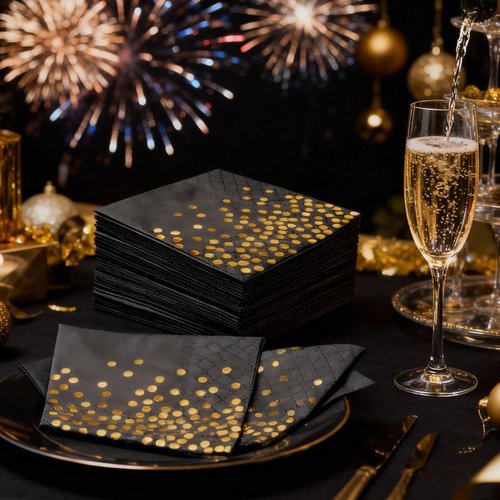Black and Gold Paper Napkins,100Pcs 6.5 Inch Gold Polka Dots Napkins Disposable Cocktail Napkins for Party Wedding Birthday Bar Holiday Valentines Easter Graduation Decorations