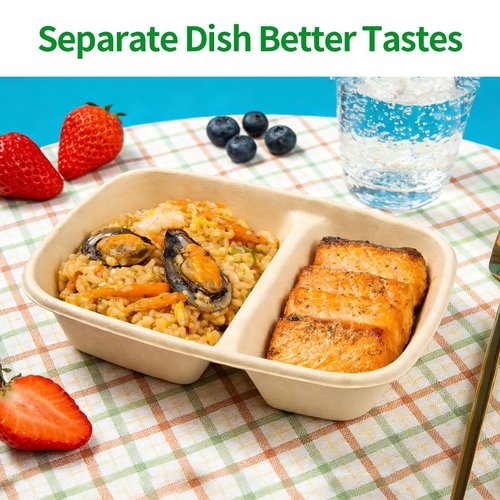 bloomoon 100 Pack 2-Compartment Paper Bowls, Divided Disposable Bowls for Chip and Dip, 2 Compartment Snack Serving Bowls for Chip and Salsa, Snack Bar Party Supplies