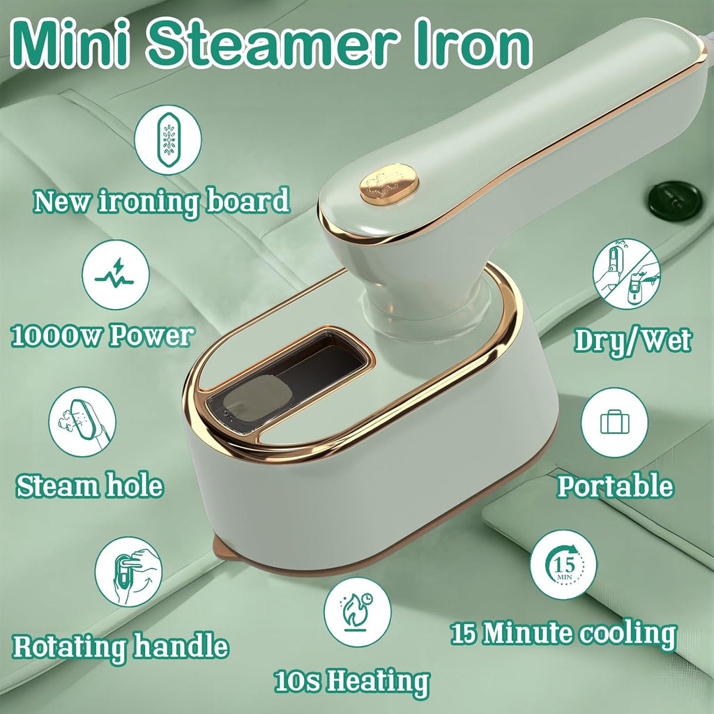 Skiennix Travel Steamer - Mini Portable Iron for Clothes | Compact Design for Home & Travel (Mint Green)