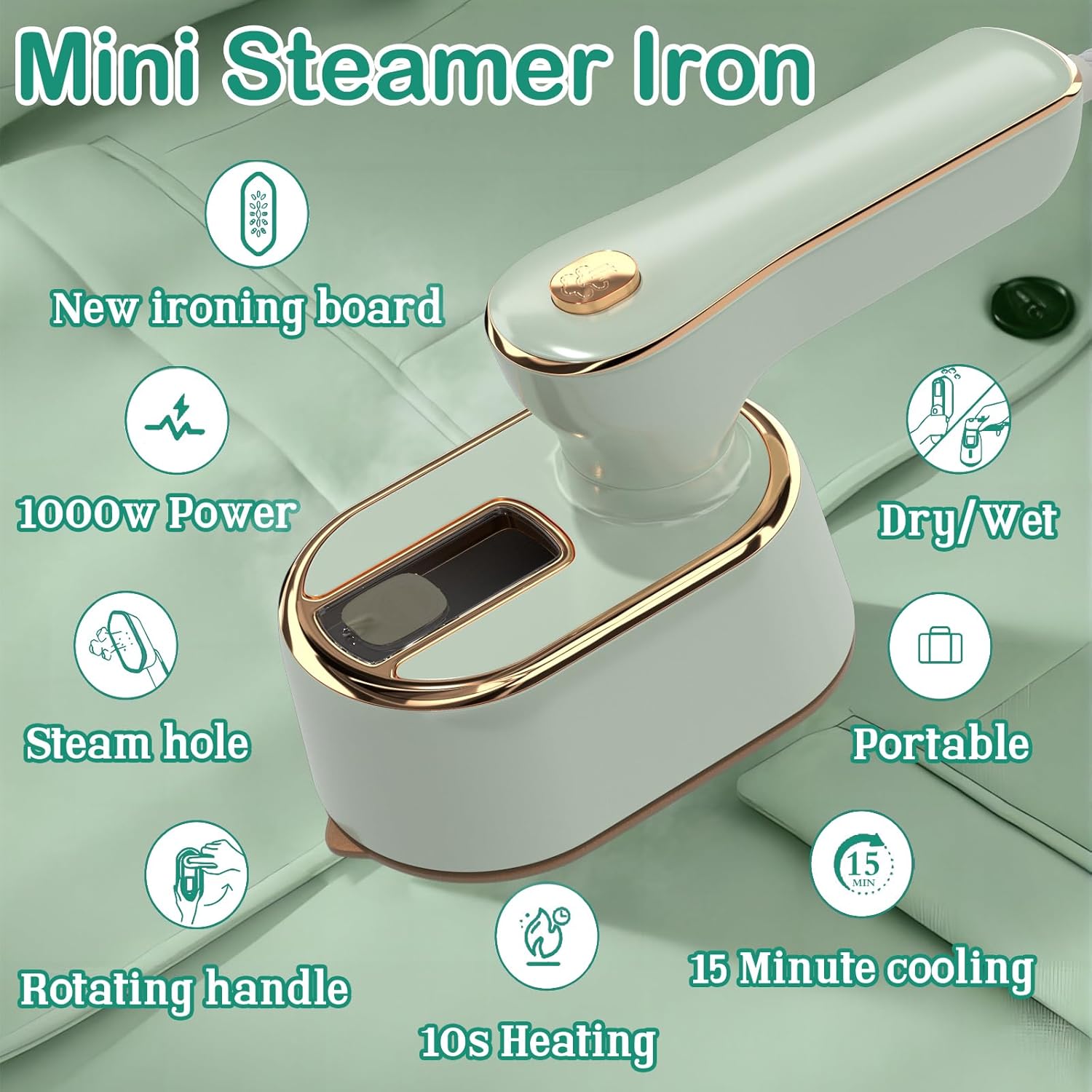 Skiennix Travel Steamer - Mini Portable Iron for Clothes | Compact Design for Home & Travel (Mint Green)
