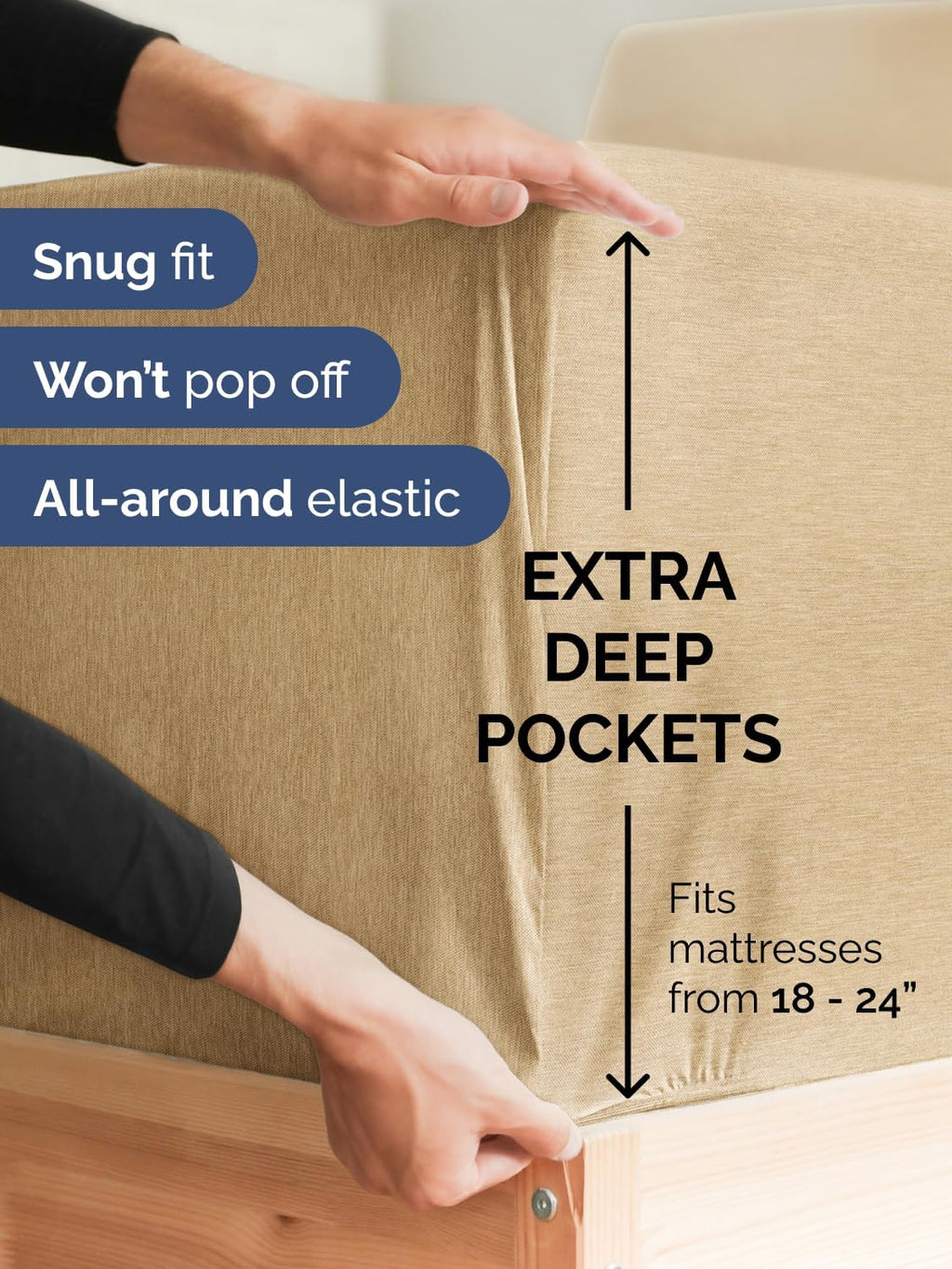 Skiennix Extra Deep Split King Sheet Set - 7 Piece Breathable Cooling Bedding - Soft Wrinkle-Free Heathered Tan