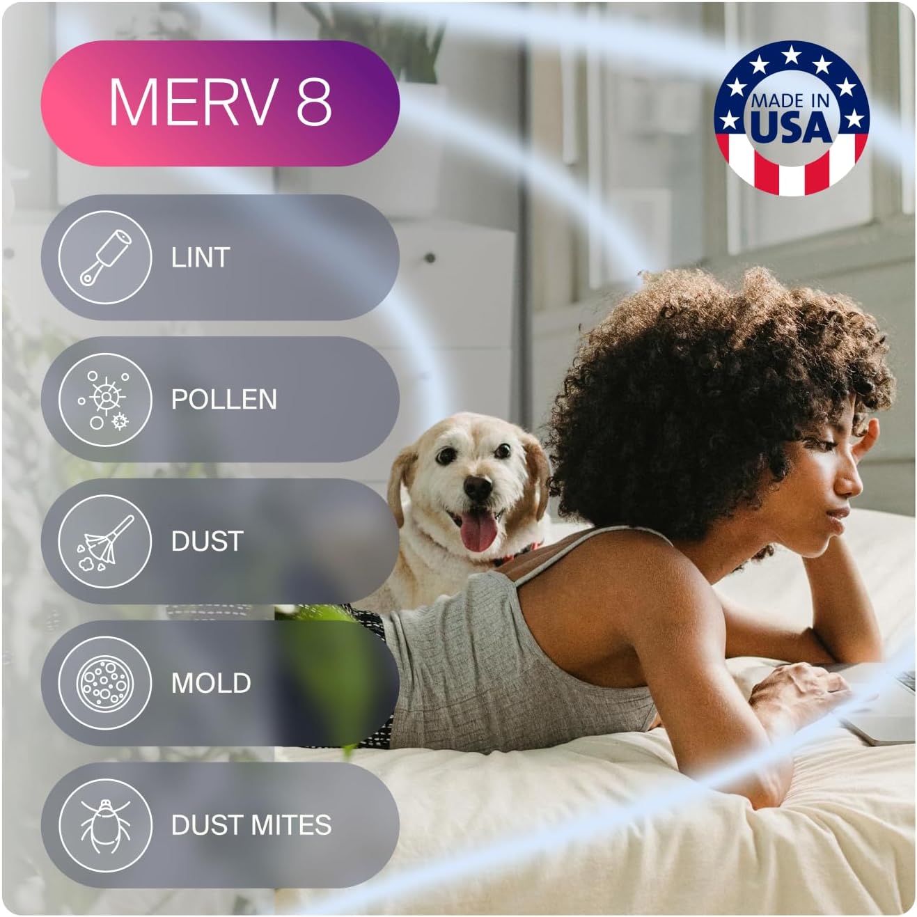 Wonderfil Filters 8x8x1 MERV 8 Pleated HVAC Filters - 6 Pack | Ideal for AC & Furnace Systems