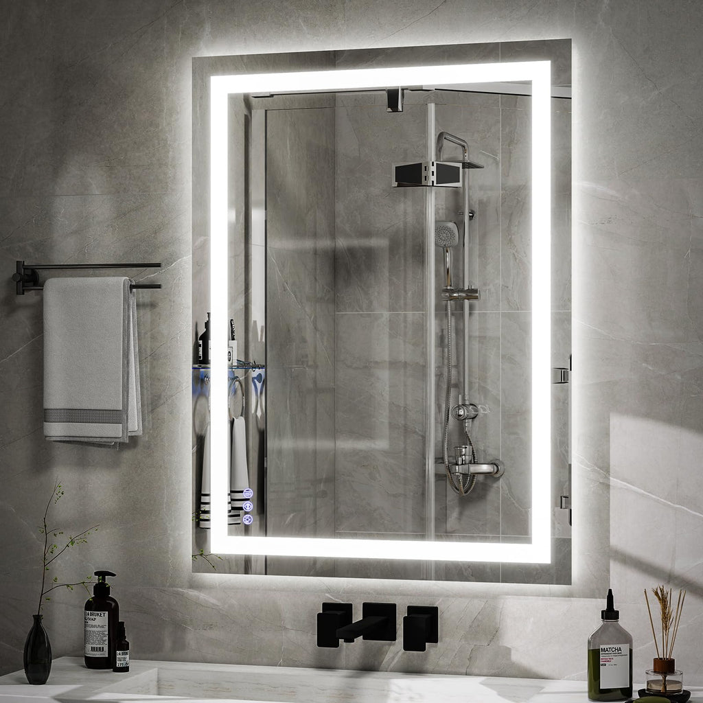 VooBang LED Bathroom Mirror 26 x 38 inches - 3 Adjustable Lighting Modes Lighted Smart Bathroom Vanity Mirror, Anti-Fog, Memory Function, Tempered Glass, Wall Mounted Horizontally Vertically