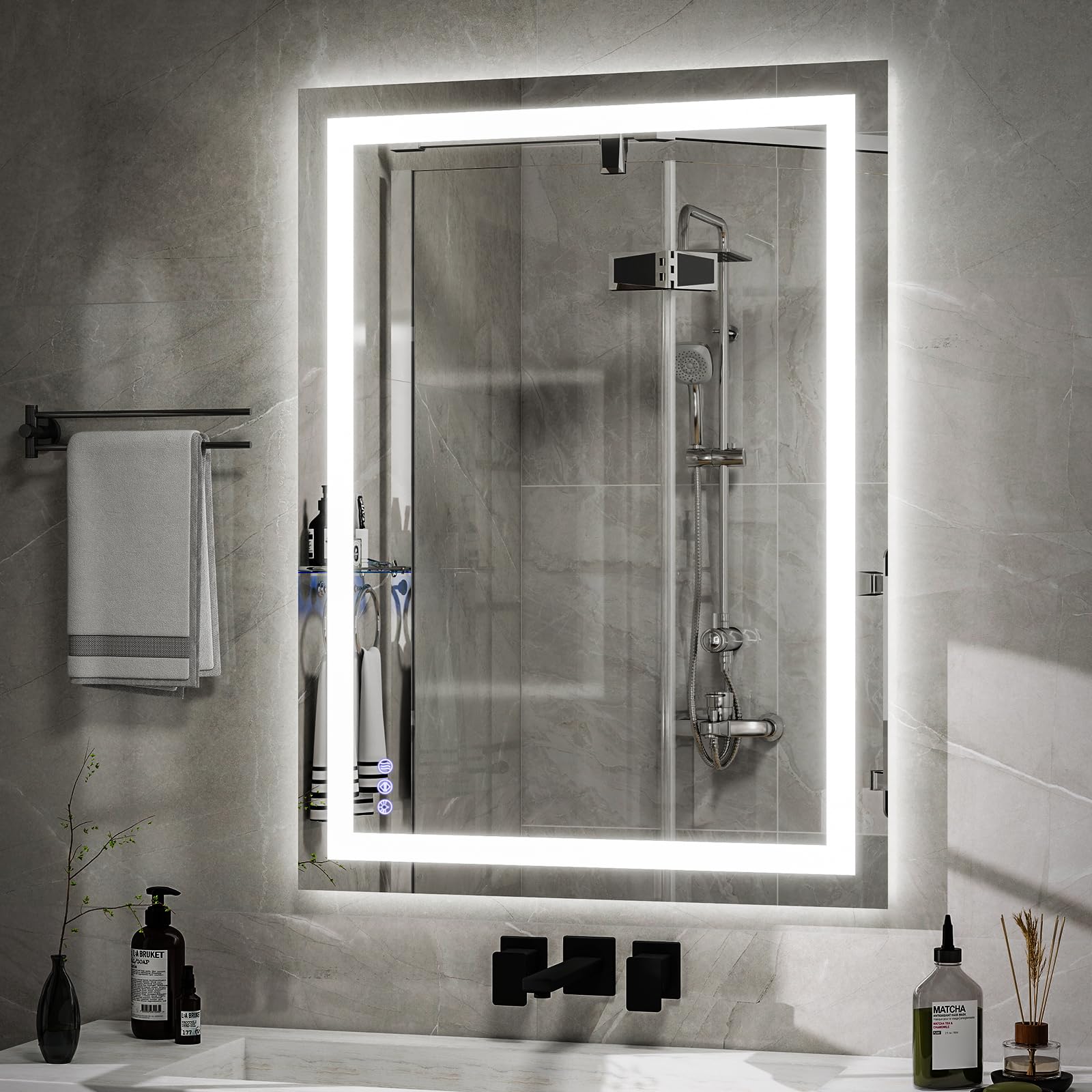 VooBang LED Bathroom Mirror 26 x 38 inches - 3 Adjustable Lighting Modes Lighted Smart Bathroom Vanity Mirror, Anti-Fog, Memory Function, Tempered Glass, Wall Mounted Horizontally Vertically