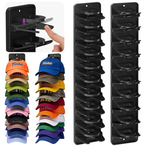 Flizubat Spring Clip Hat Organizer for Baseball Caps – 2 Pack, Wall Hat Rack for Door & Closet – Keeps 20 Hats Tidy in Entryway, Dorm, Bedroom – Multi-Layer Cap Storage (Adhesive or Screws)