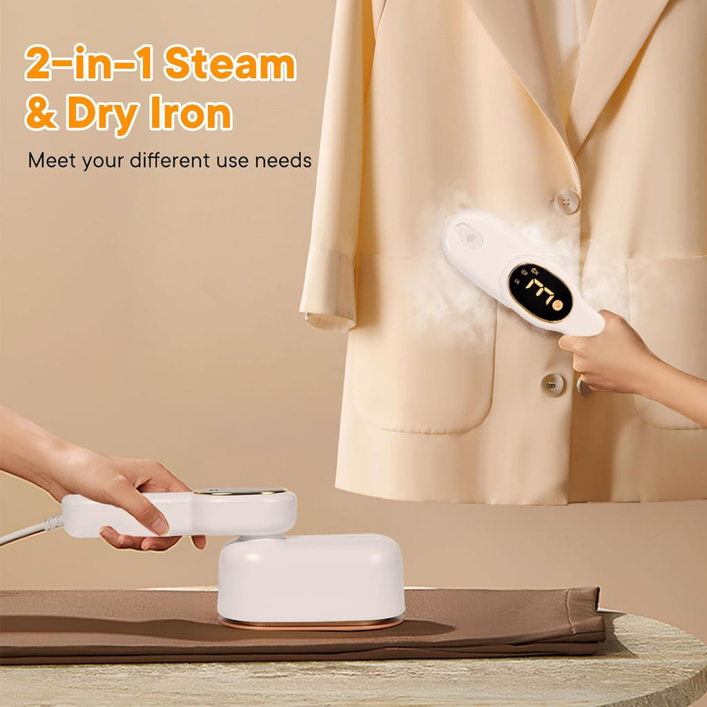 Skiennix Smart Travel Steamer - 1200W Handheld Mini Iron with LCD Display & 3 Steam Modes | Fast Heat-Up in 5 Seconds