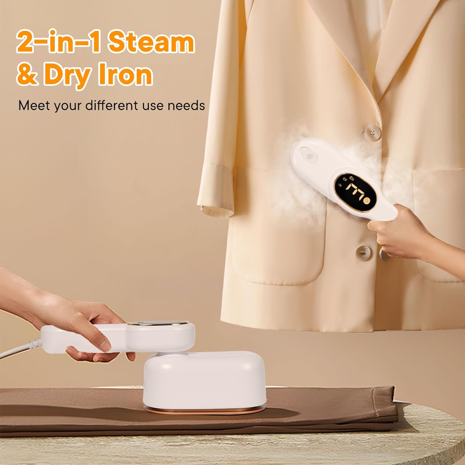 Skiennix Smart Travel Steamer - 1200W Handheld Mini Iron with LCD Display & 3 Steam Modes | Fast Heat-Up in 5 Seconds