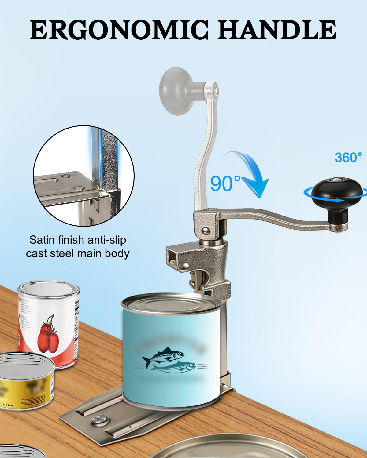 Commercial Can Opener Heavy Duty, Replace 11100#1 Can Opener, Opens Cans Up to 11in Tall (Including #10 Cans), with High Manganese Steel Bearing, Plated Steel Base & Stainless Steel Blade