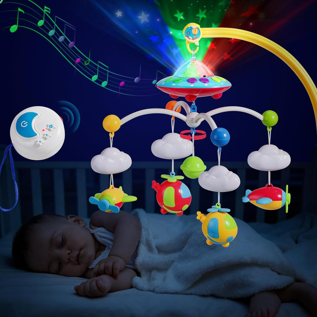 Mini Tudou Musical Baby Crib Mobile - Lights, Music & Star Projector | Remote Control with 108 Melodies