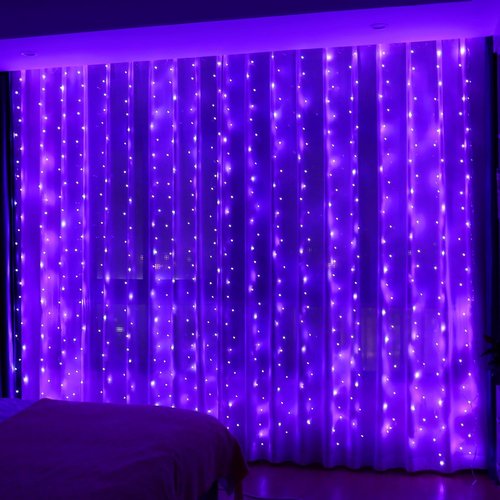 HXWEIYE 300LED Fairy Curtain Lights - 9.8x9.8Ft USB Plug-In with Remote | 8 Modes for Bedroom & Wedding Decor - Purple