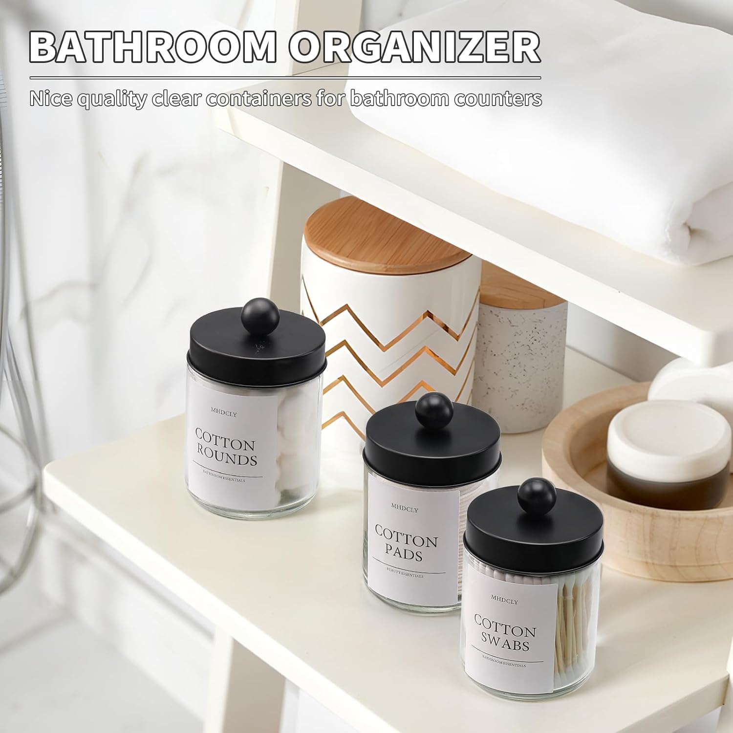 Skiennix Bathroom Organizers - 4 Pack Storage Accessories for Stylish Home Decor | Black Lids