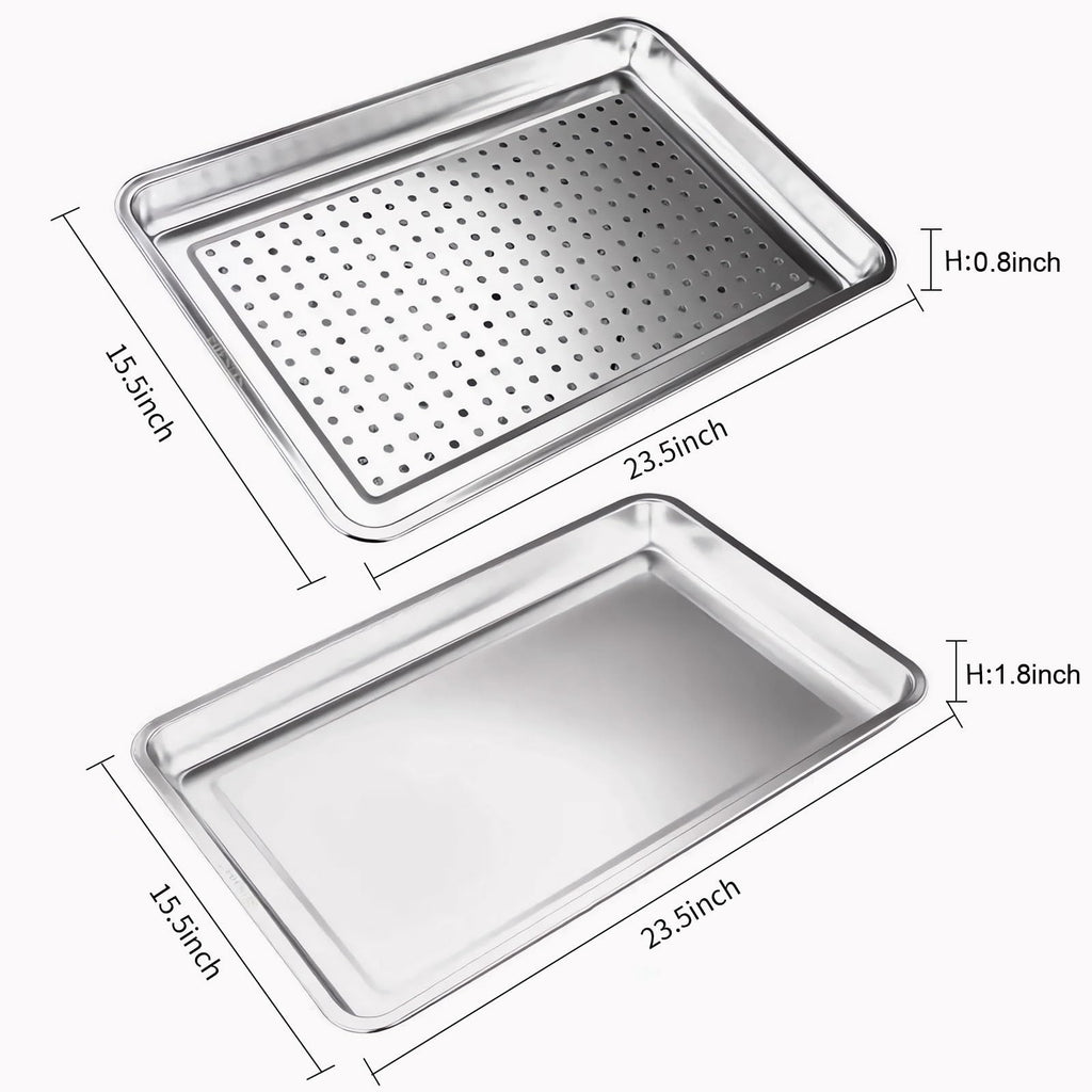 ONNESOL 23.5"x15.5" 304 Stainless Steel Baking Pan & Crisping Tray Set