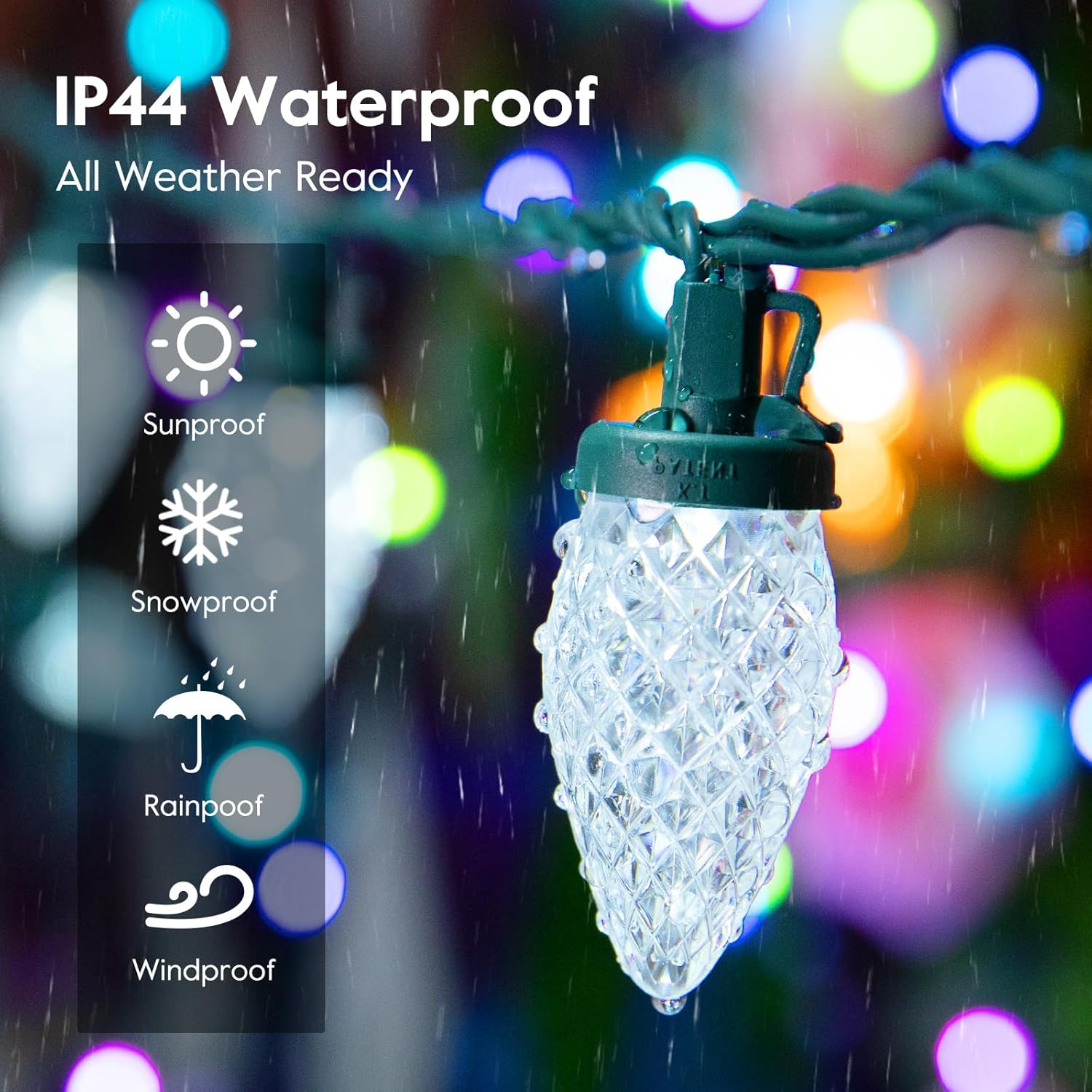 Minetom C9 LED Christmas Lights - 81FT Waterproof String Lights with Timer & 8 Modes | Cool White