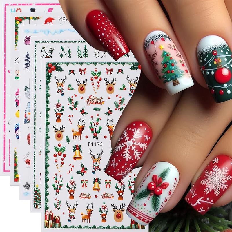 Christmas Nail Art Stickers 9 Sheets 3D Self-Adhesive Holiday Decals