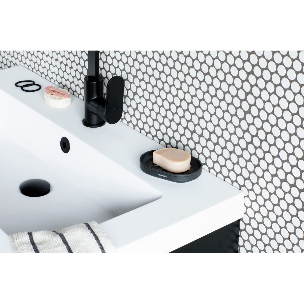 Brabantia Mindset Soap Dish (Mineral Infinite Gray) Anti-Rust Metal, Non-Slip Basin Soap Tray Holder for Bathroom, Shower, Kitchen Sink