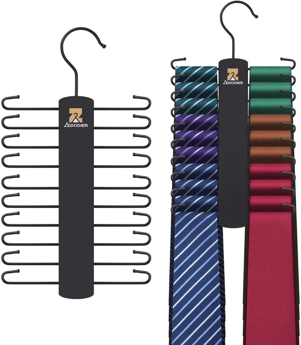 ZEDODIER Tie Hanger - Space-Saving Necktie Organizer with 40 Hooks | Large Capacity Black Wooden Hanger