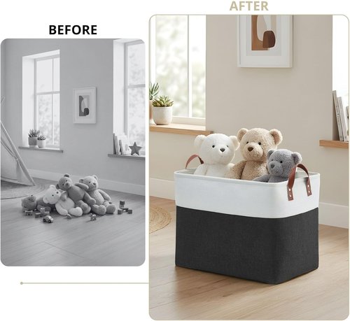 DECOMOMO Extra Large Fabric Storage Baskets - Stylish Organizing Bins with Handles | Black & White, Set of 3