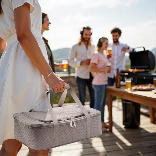 Insulated Casserole Carrier by [Brand Name] - Portable Hot/Cold Food Holder | Fits 9" x 13" Dish (Grey)