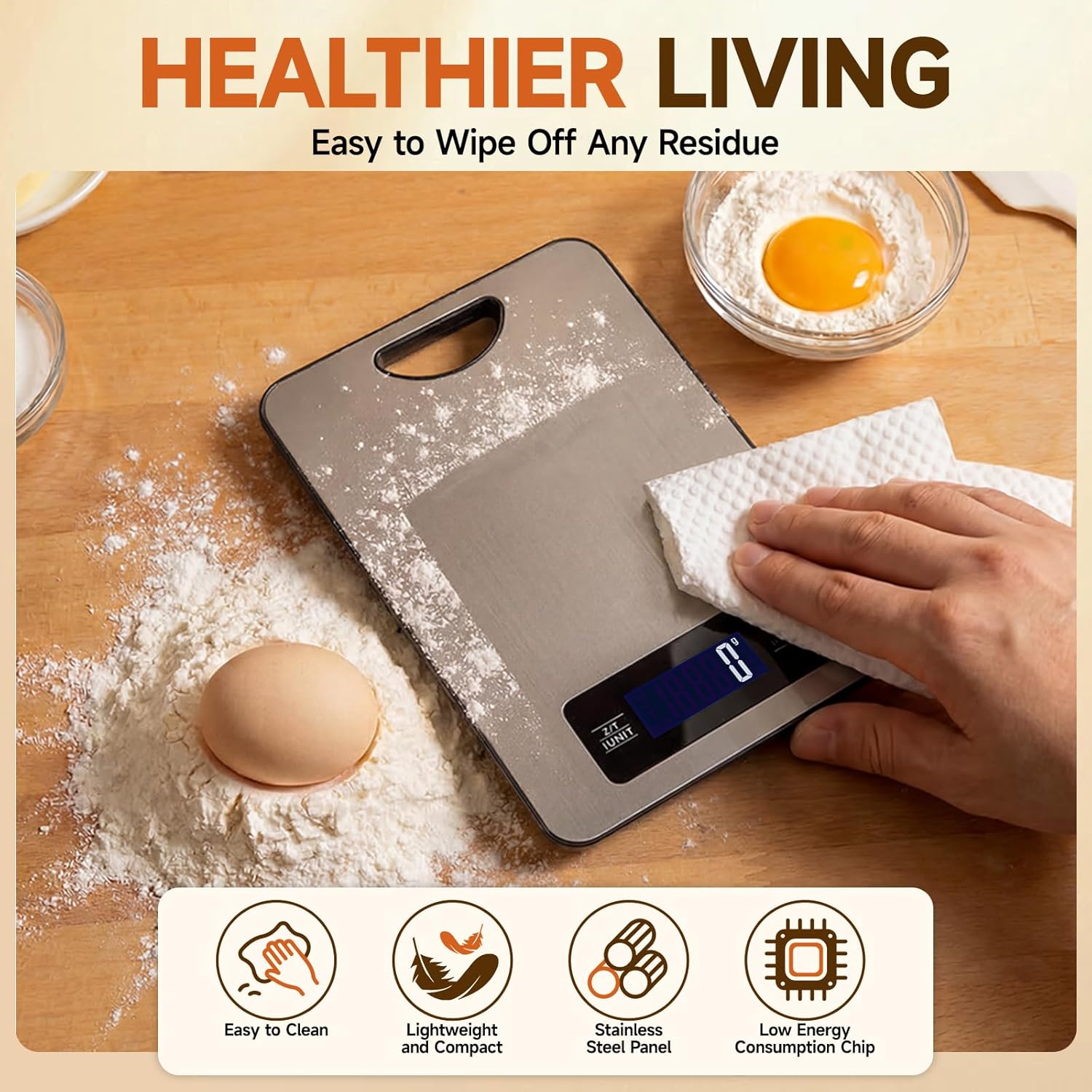 Skiennix Digital Food Scale - High Precision 11lb Kitchen Scale with Hang Loop | Stainless Steel Design