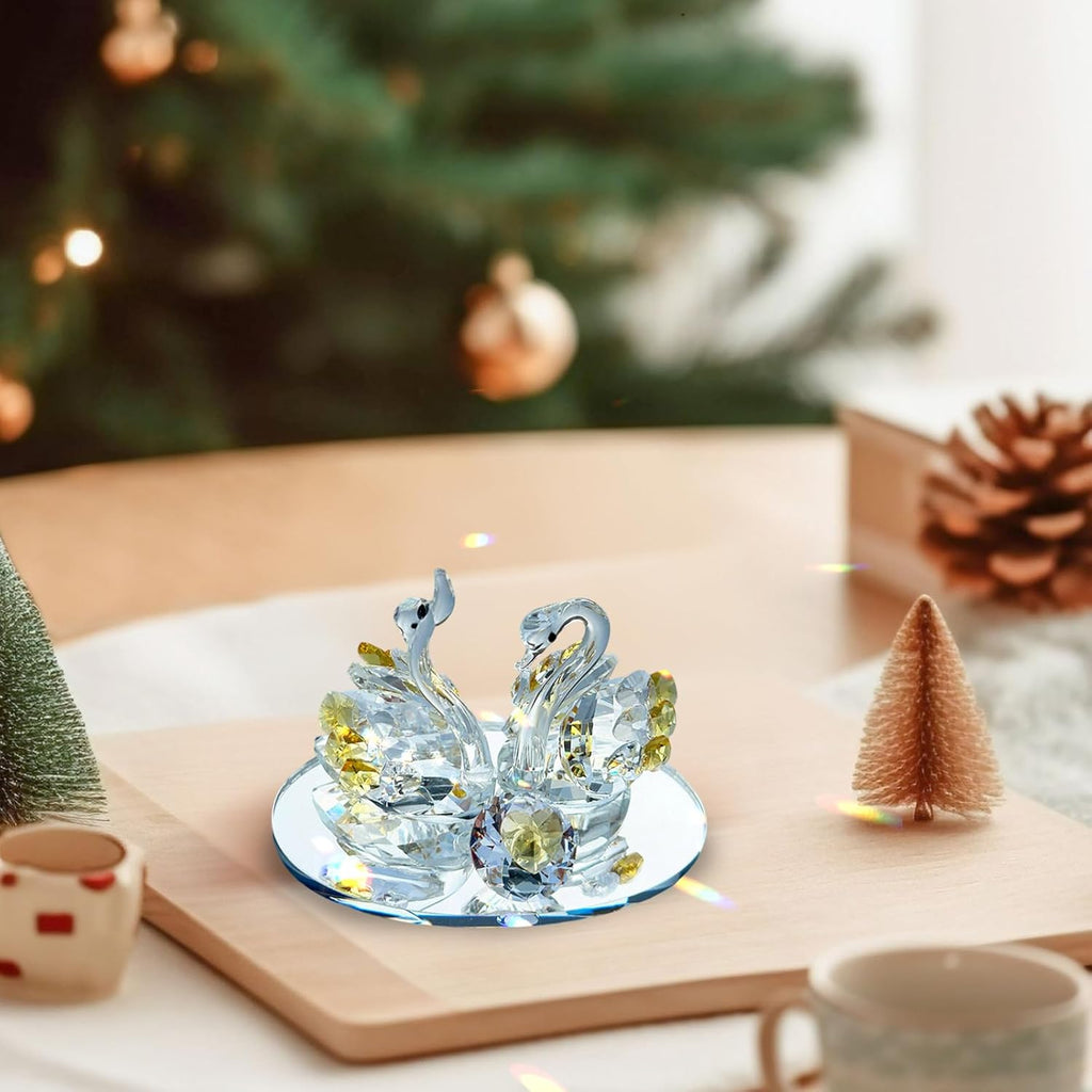 Skiennix Handcrafted Crystal Swan Figurine - Elegant Decorative Glass Collectible | Golden Accent for Home or Gift