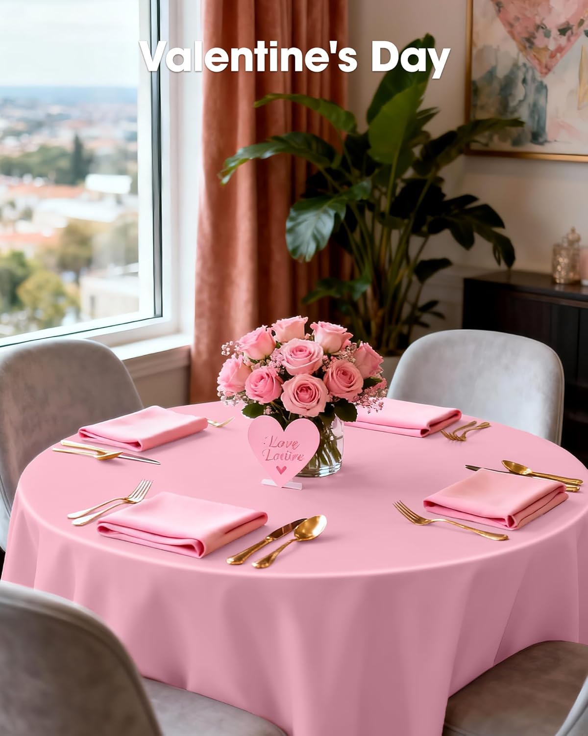 Pureegg Disposable Plastic Table Cloths - 84'' Round, Leakproof & Sturdy, 8 Pack in Pastel Pink for Easter & Mother's Day