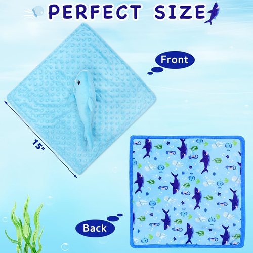 Gicoherero Shark Blanket Security for Baby Soft Lovey Plush Sleeping Snuggle Gifts Boy Blue Minky Dot Stuffed Ocean Animal Newborn Nursery Kids Toddler First Birthday Unisex Blankie Gift Ideas 15 Inch