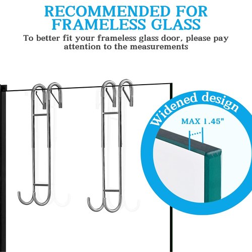 Ofiray-home Shower Door Towel Hooks(2-Pack) - 9"~13" Length Adjustable Hook for Frameless Over The Door Glass, Squeegee Holder, Towel Hanger for Bath Suits Rozer Robes Loofahs Shavers, Stainless Steel