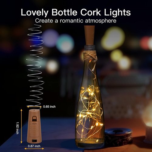Brightown Wine Bottle Lights - 20 Pack LED Cork Lights | Waterproof Silver Wire Fairy Lights for Parties & Weddings