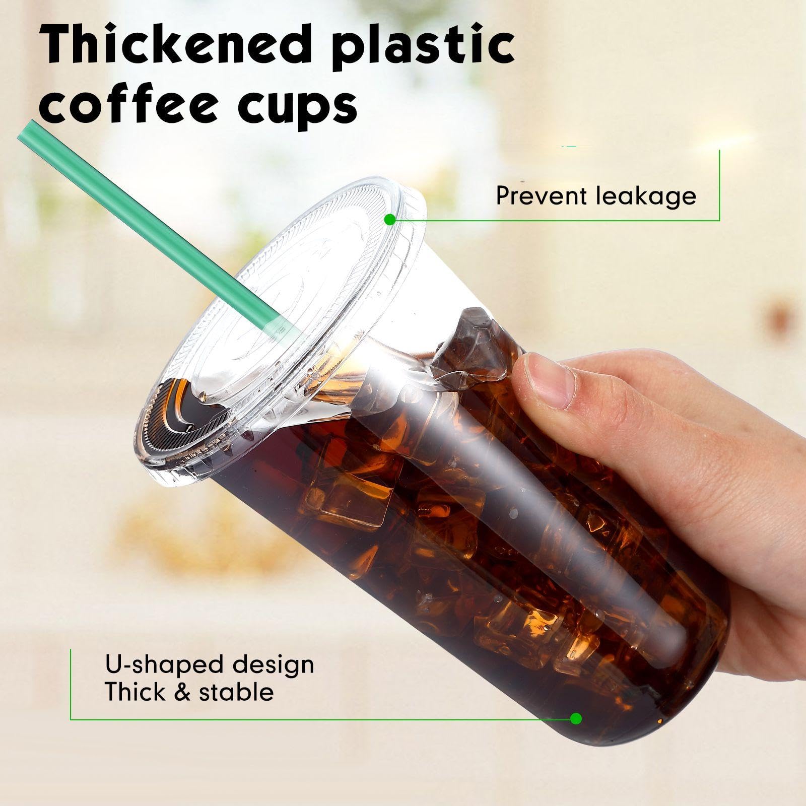 Baderke 25 Set Plastic Cups with Lids and Straws, Disposable Plastic Iced Coffee Cup for Cold Beverage Juice Smoothie Crystal for Coffee Shops Party Catering(Clear,20 oz)