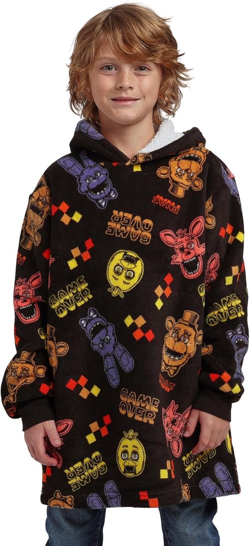 Five Nights At Freddy's Hoodie Blanket - Game Over All-Over Print | Black Sherpa Lined for Kids