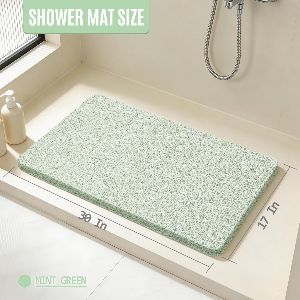 Joyhalo Shower Mat Bathtub Mat Non Slip, Bathmats Non Slip, Quick Drying Foot Scrubber Loofah Mats for Shower, Tub, Bathroom, Home,30x17inch, Mint Green