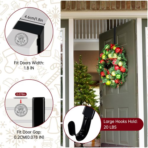 DZZ Black Wreath Hanger,Door Hook for Wreath,Adjustable Wreath Hanger-Length from 15 to 25 Inches,20 Lb D. Capacity,for Front Door Decor Larger Christmas Decorations Hook