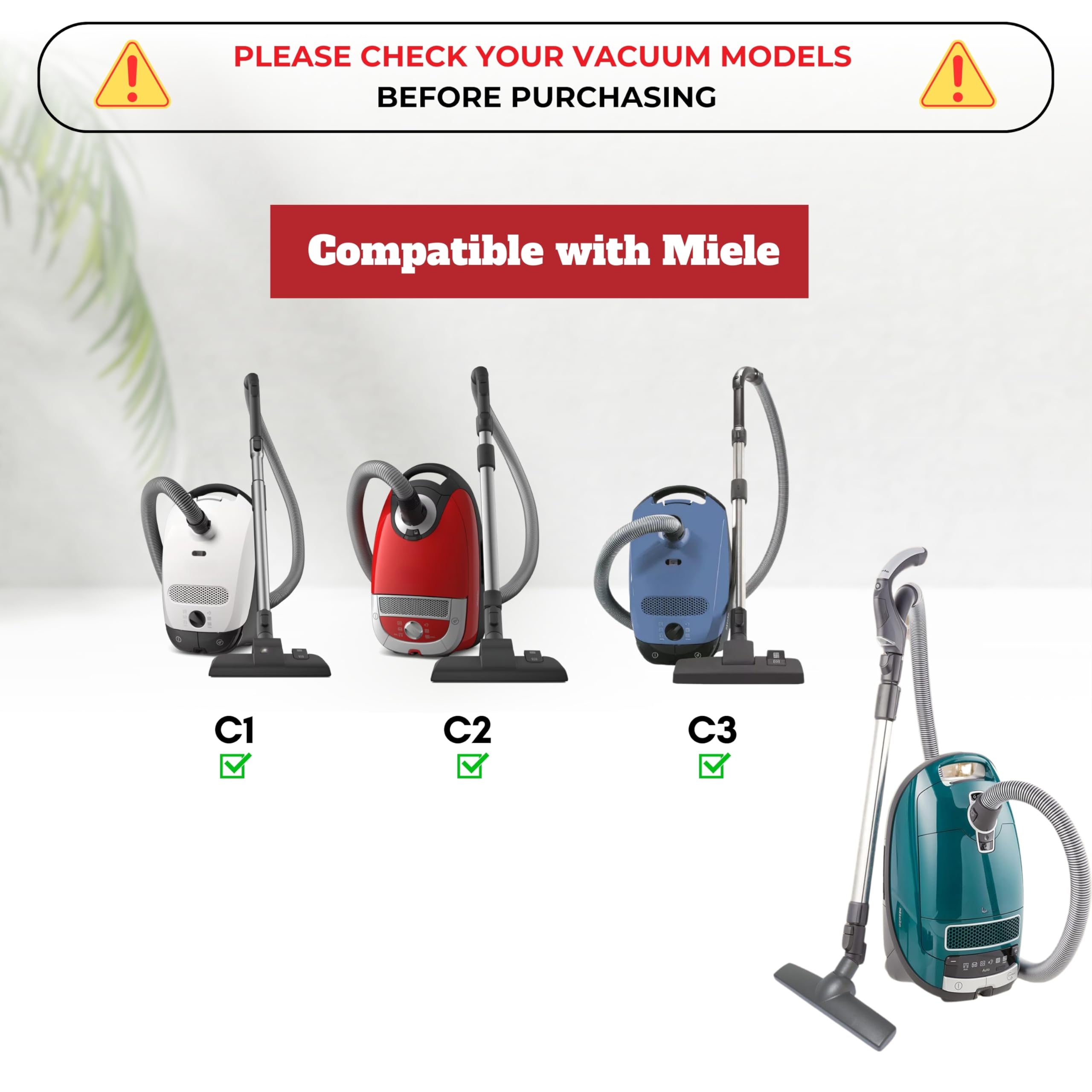 Replacement Vacuum Brush Head with Wheels & Horsehair Bristles Compatible with Miele C1 C2 C3 Vacuum Accessories & Attachments for Carpet, Tile Hard Floors - 1-3/8'' Hardwood Floor Vacuum Attachment