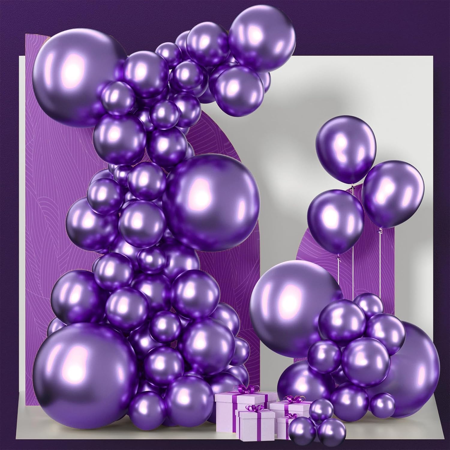 PartyWoo Metallic Purple Balloons - 140-Piece Chrome Balloon Arch Kit for Graduation, Wedding & Birthday Decor