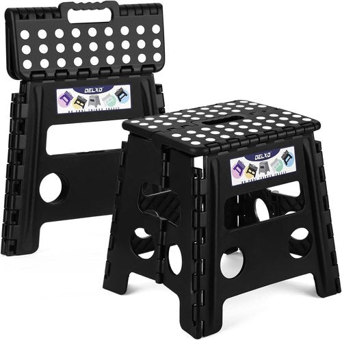 Delxo Folding Step Stool - Non-Slip, Lightweight Design | 13 Inch, 300 LBS Capacity, Black (2 Pack)