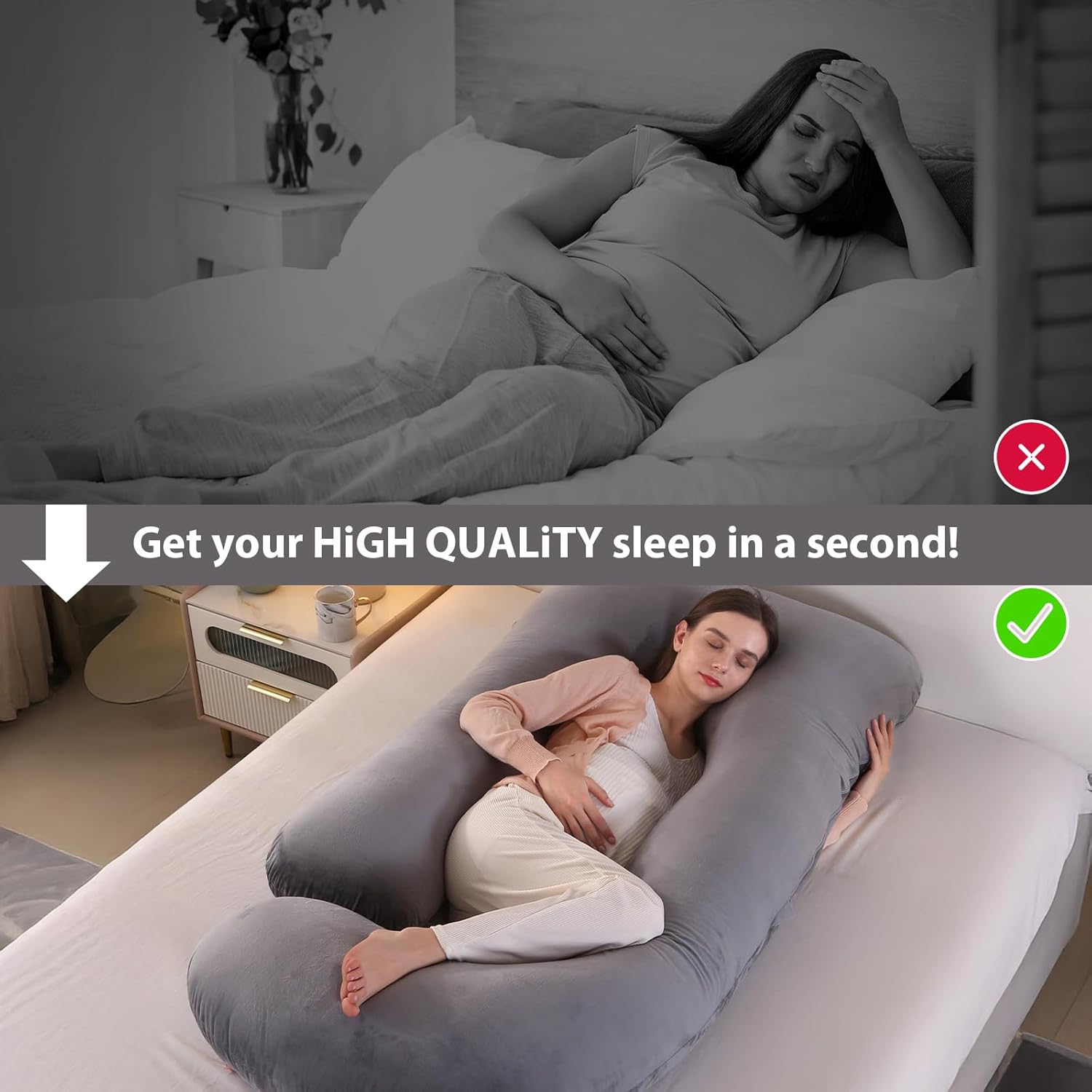 Victostar Pregnancy Pillow - 57-Inch U-Shaped Maternity Pillow for Full Body Support | Removable Cover