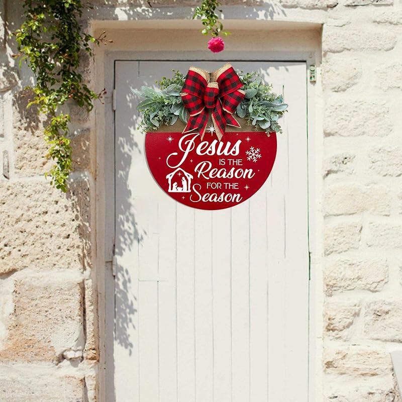 Red Jesus Is the Reason for the Season Front Door Sign - 11.8 in