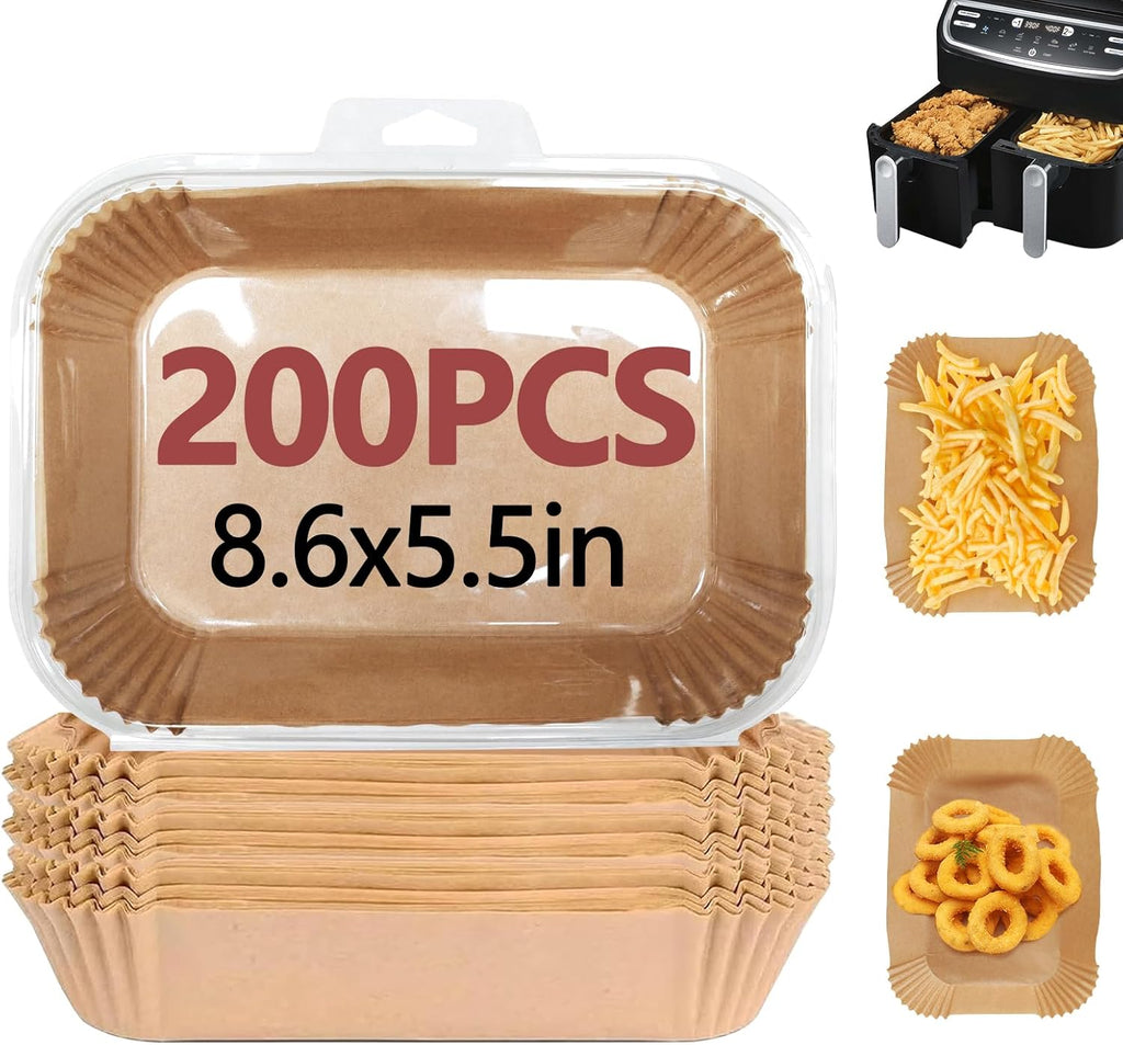 Ninja 200PCS Air Fryer Liners - Non-Stick Unbleached Parchment Paper for Dual Basket | 8.6 x 5.5 Inch