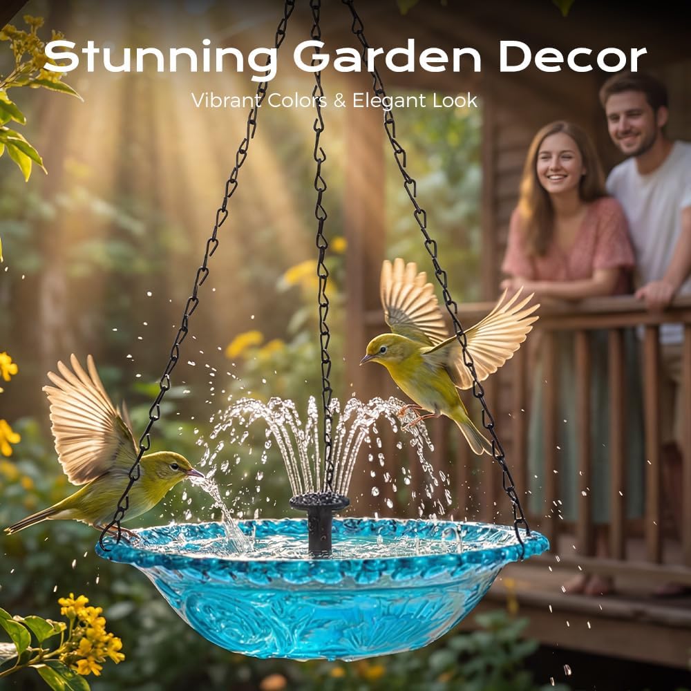 Solar Cascade Bird Bath Fountain - 2026 New Solar-Powered Water Dispenser for Garden Decor | Blue