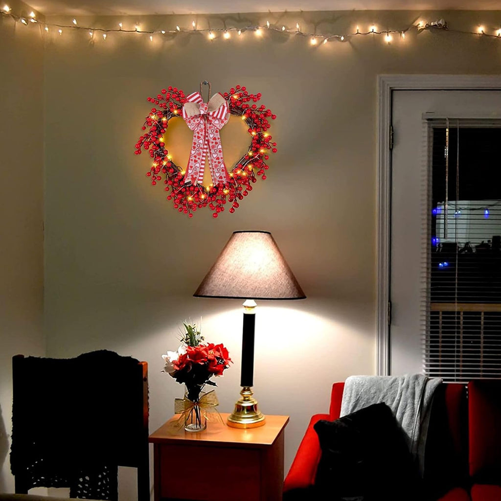 Meseey Valentine's Day Tree Topper Bow - Red Heart Print Burlap Bow for Indoor/Outdoor Decor