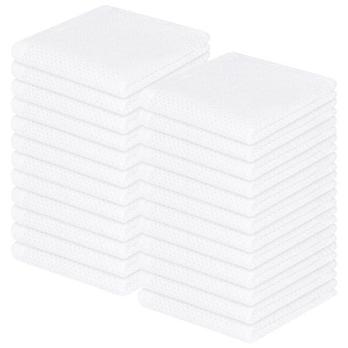 Homaxy 100% Cotton Waffle Weave Kitchen Dish Cloths, Ultra Soft Absorbent Quick Drying Dish Towels, 12 x 12 Inches, 24-Pack, White